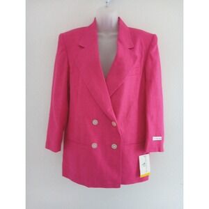 80s Vintage International Scene Hot‎ Pink Linen Blazer Sz 6 Double-Breasted Work